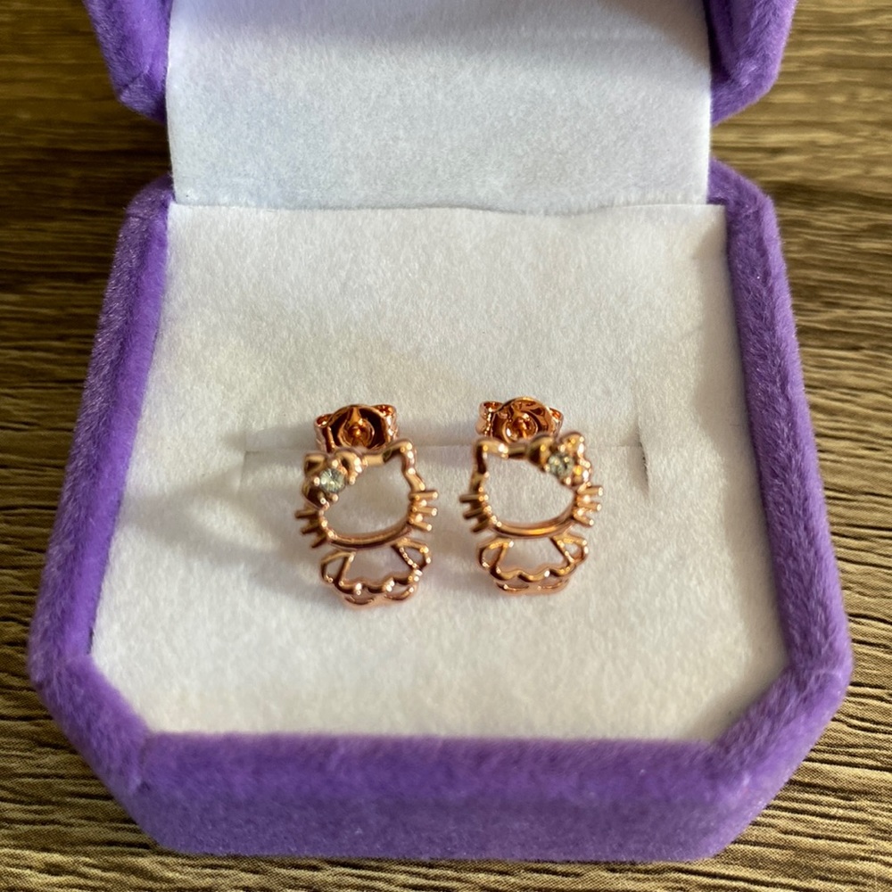 Hello Kitty Rose Gold Crystal Studs NEW